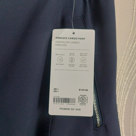 Athleta High Rise Cargo Pants 4 Navy Blue Travel Work Wrinkle Free NEW Pockets - Picture 9 of 12